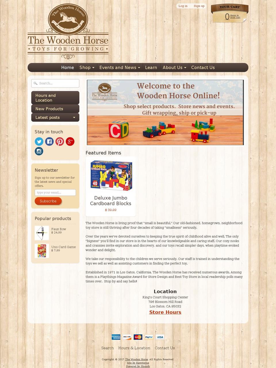woodenhorsetoys.com shopify website screenshot
