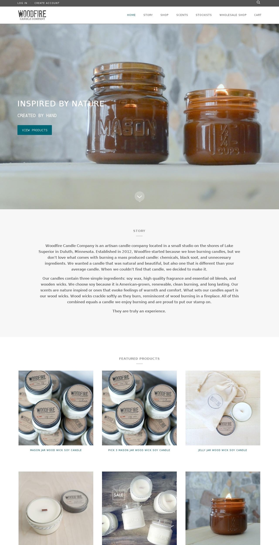 woodfirecandleco.com shopify website screenshot