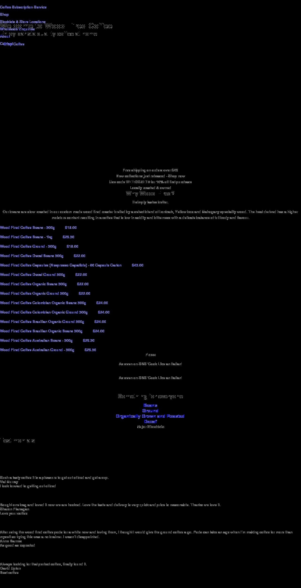 woodfiredcoffee.com.au shopify website screenshot