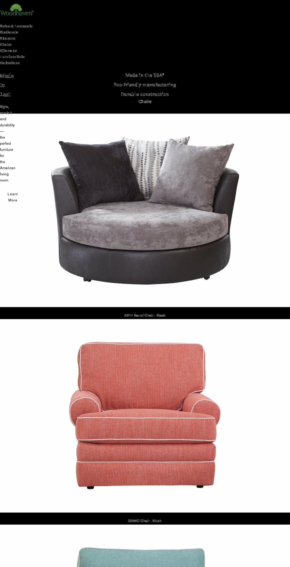 woodhavenfurniture.com shopify website screenshot