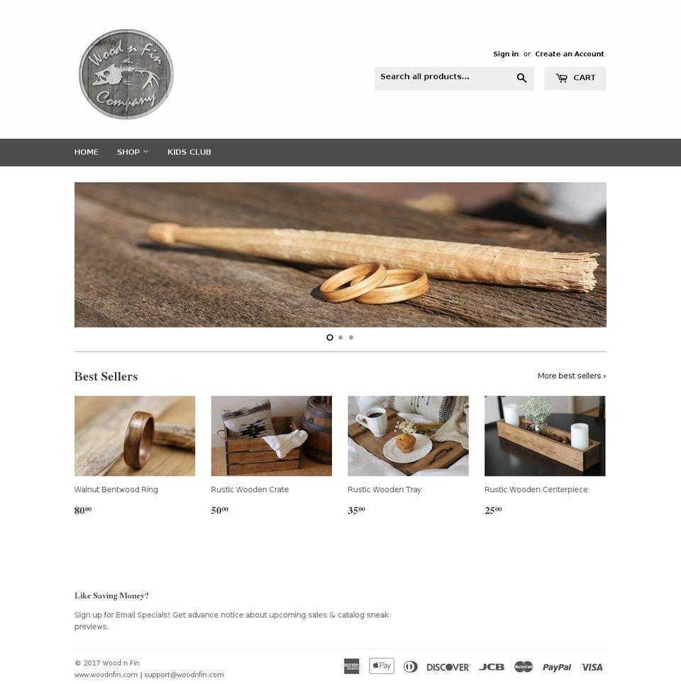woodnfin.com shopify website screenshot