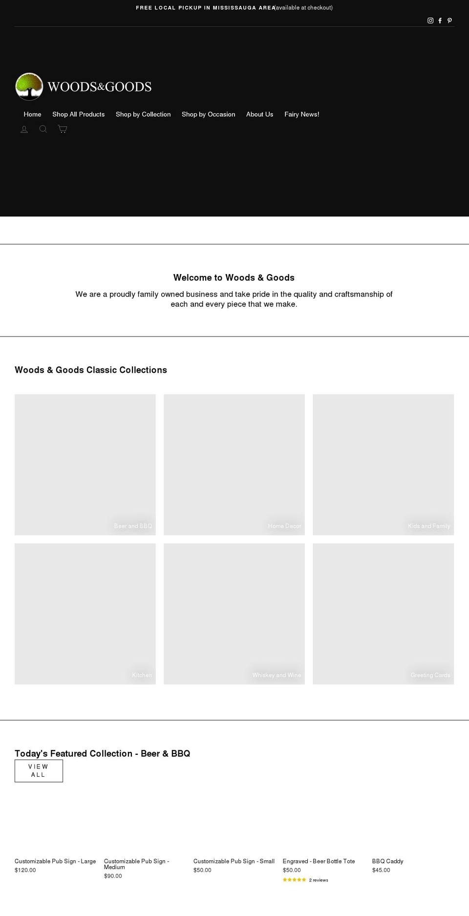 woodsandgoodsco.com shopify website screenshot