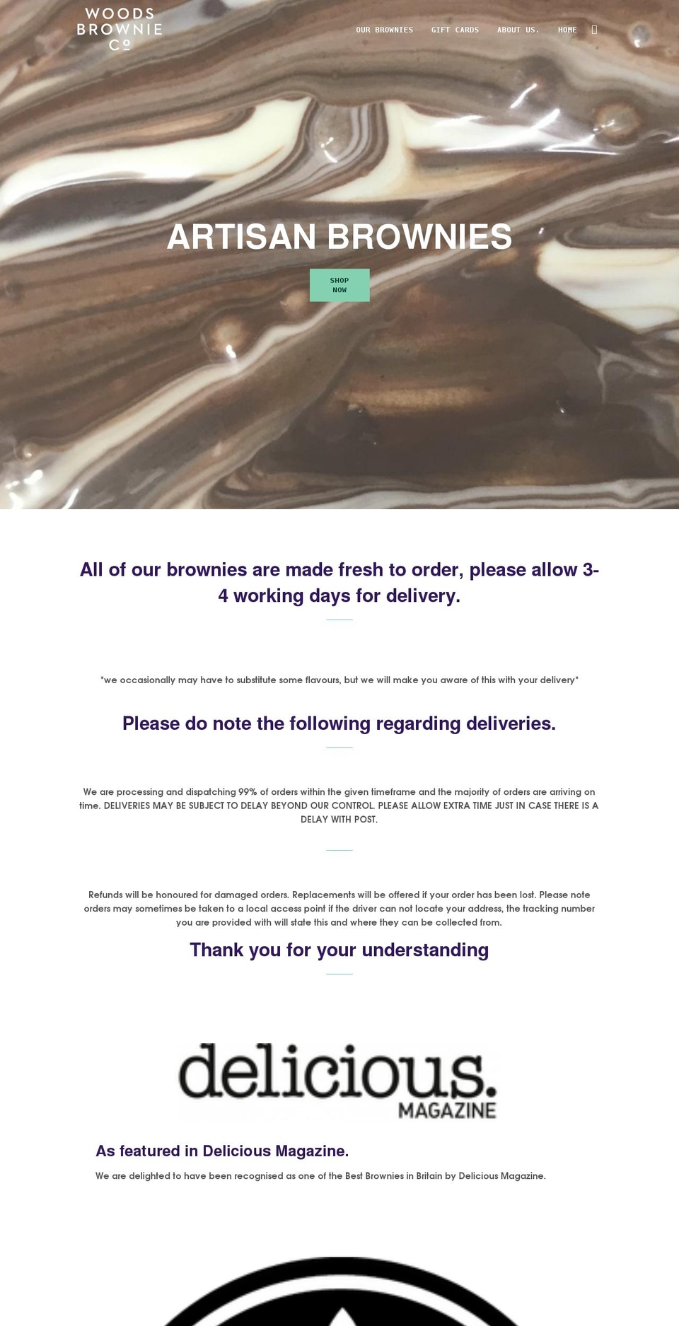 woodsbrownieco.co.uk shopify website screenshot