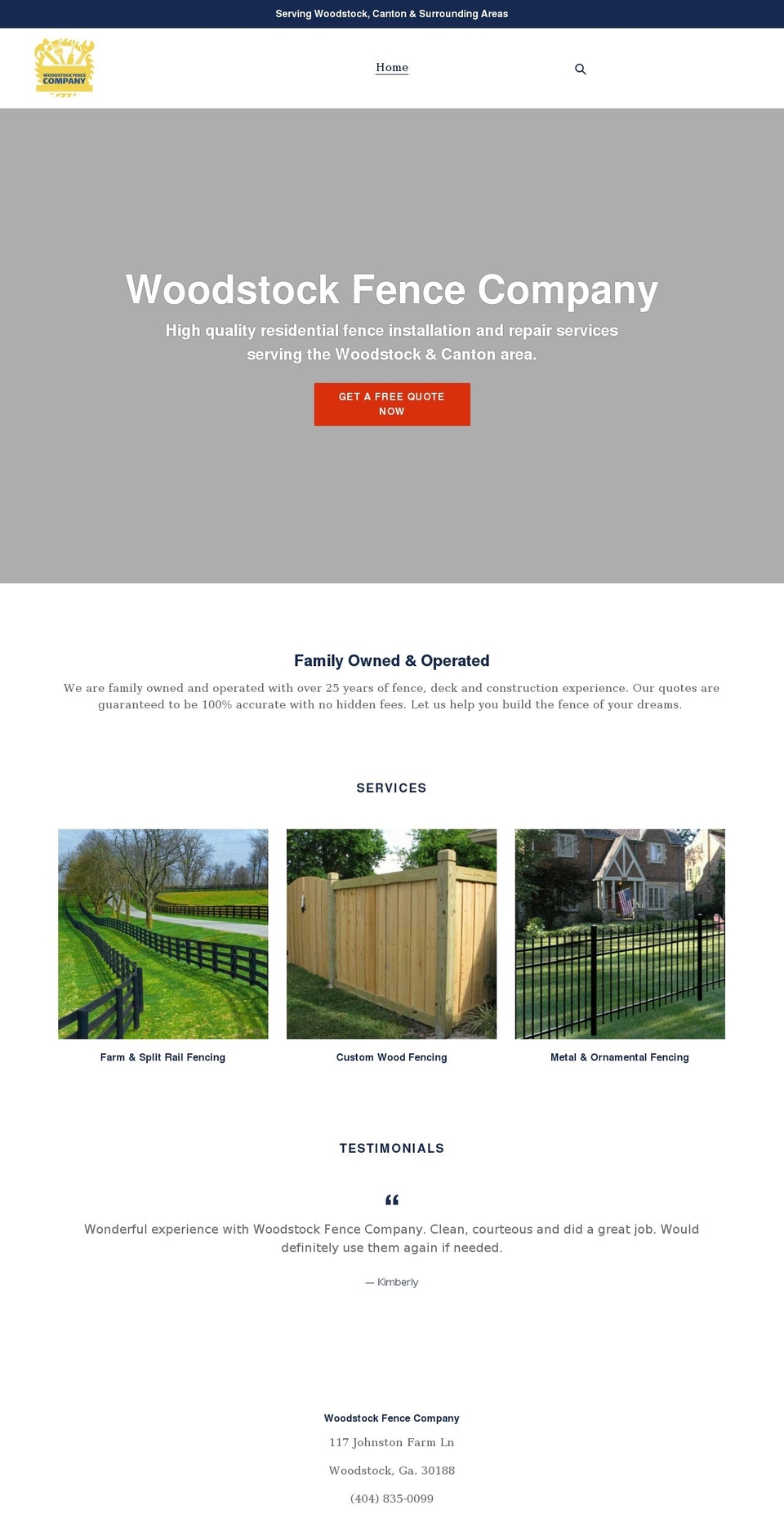 woodstockfencecompany.com shopify website screenshot