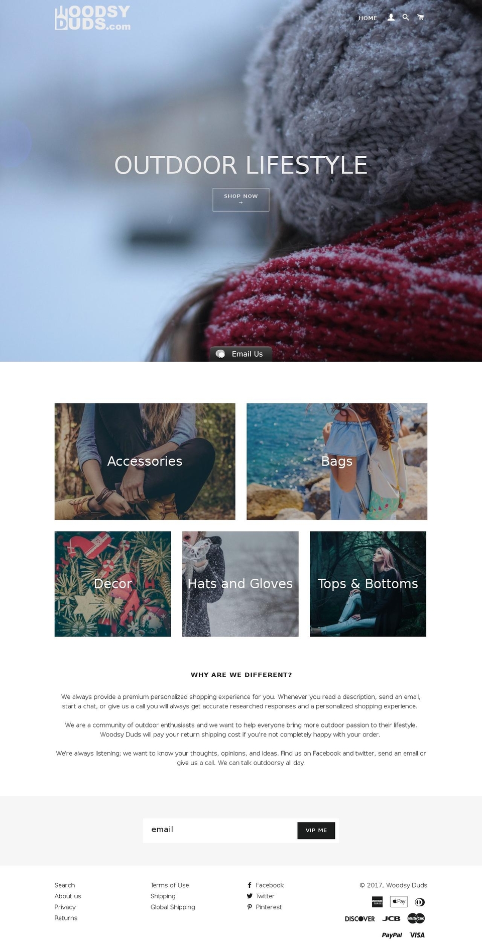 woodsyduds.com shopify website screenshot