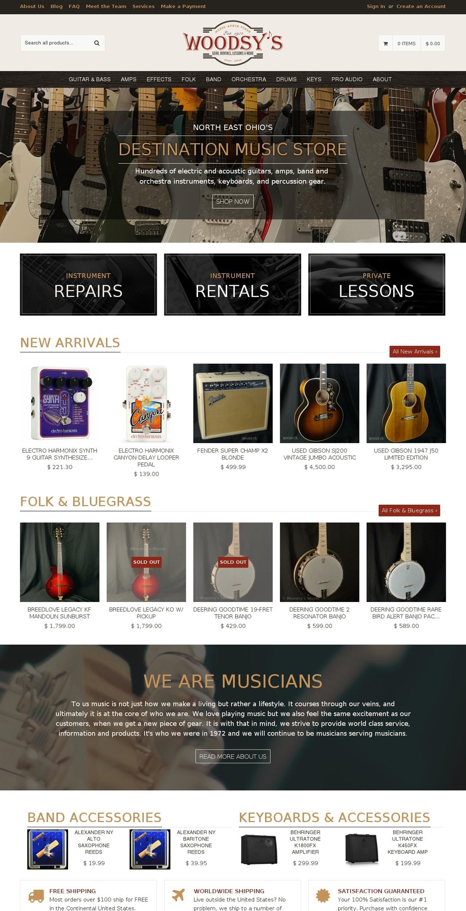 woodsysmusic.com shopify website screenshot