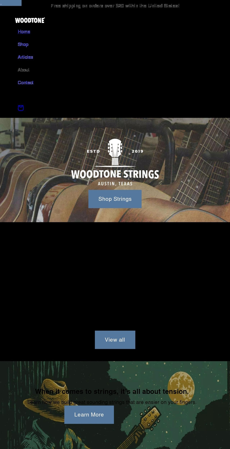 woodtonestrings.com shopify website screenshot