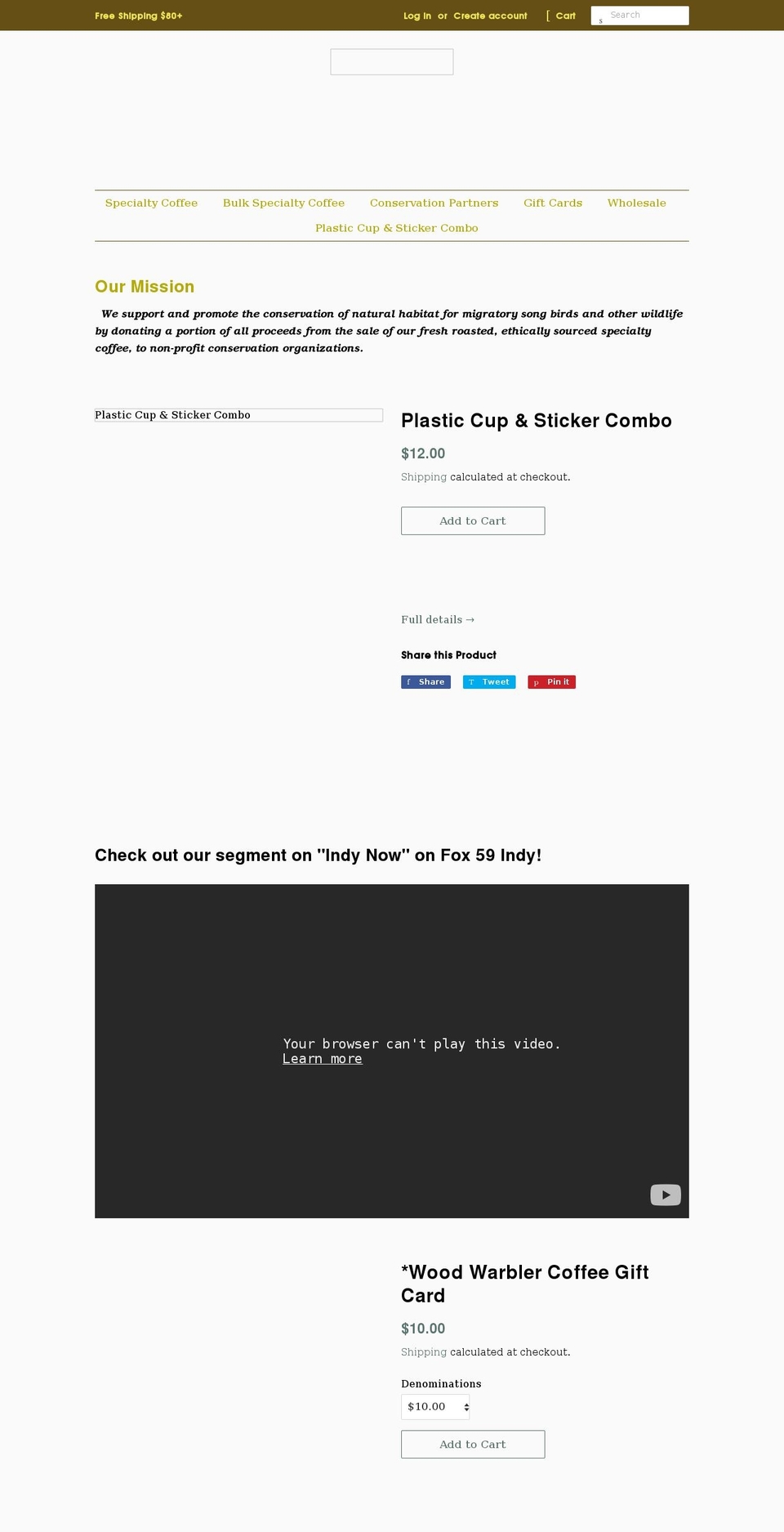 woodwarblercoffee.com shopify website screenshot