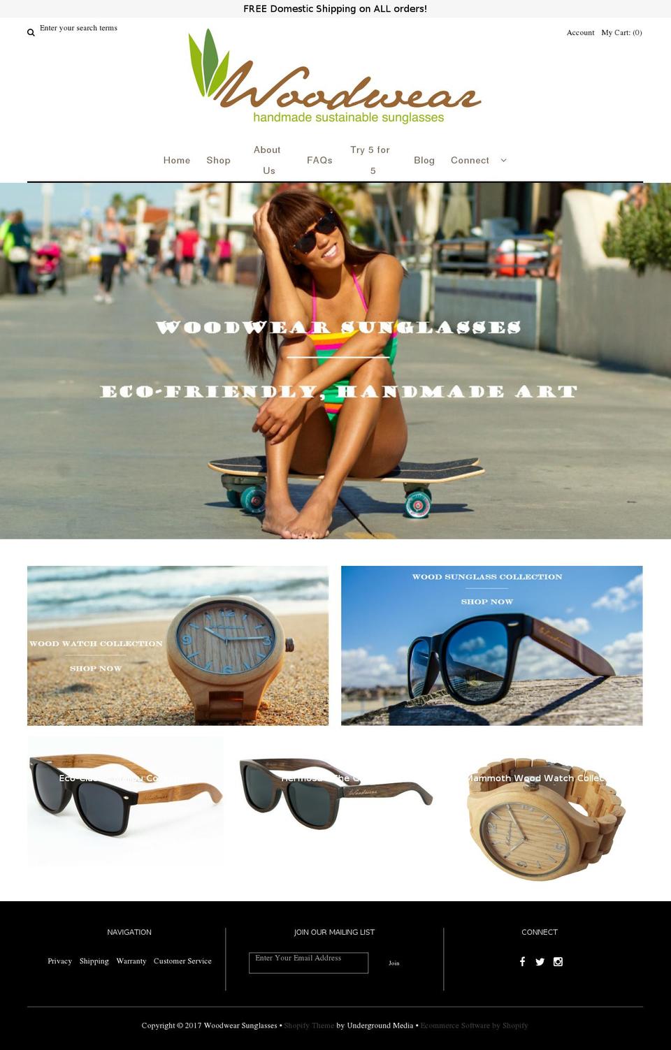 woodwearsunglasses.com shopify website screenshot