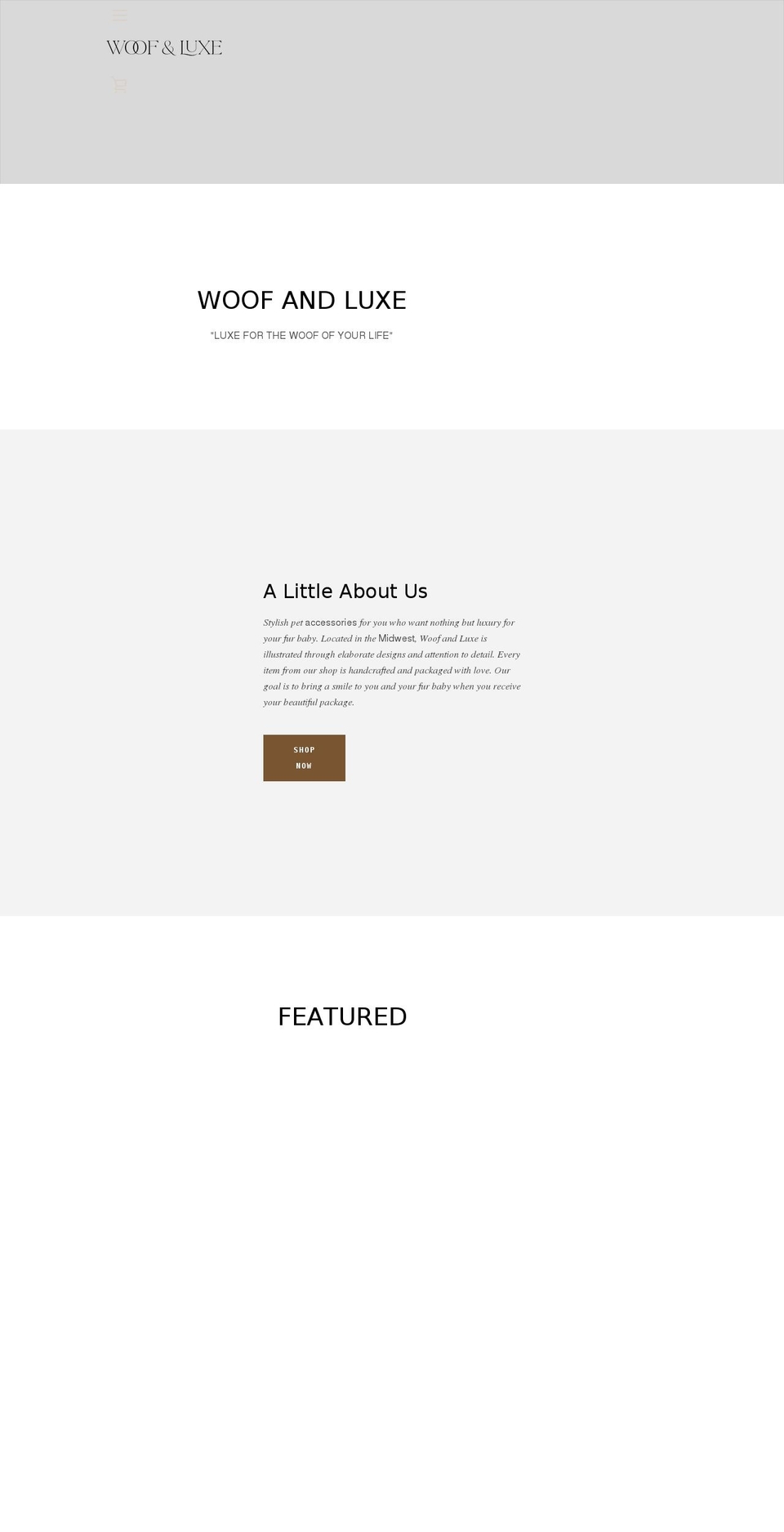 woofandluxe.com shopify website screenshot