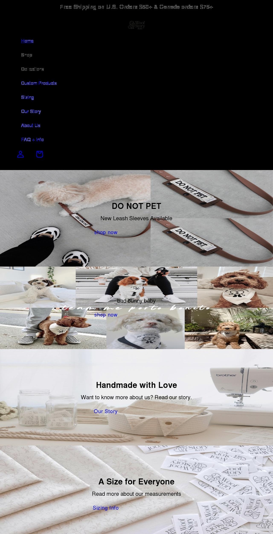 woofstoryandco.com shopify website screenshot