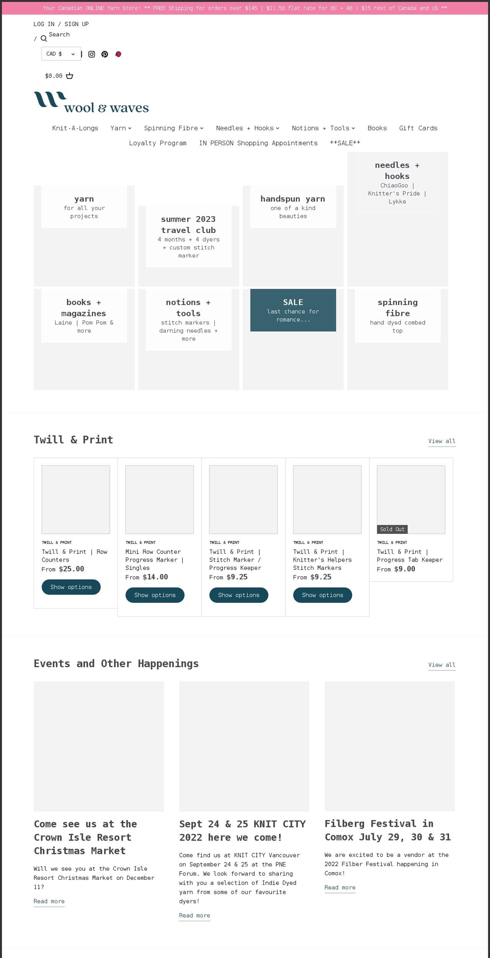 woolandwaves.com shopify website screenshot