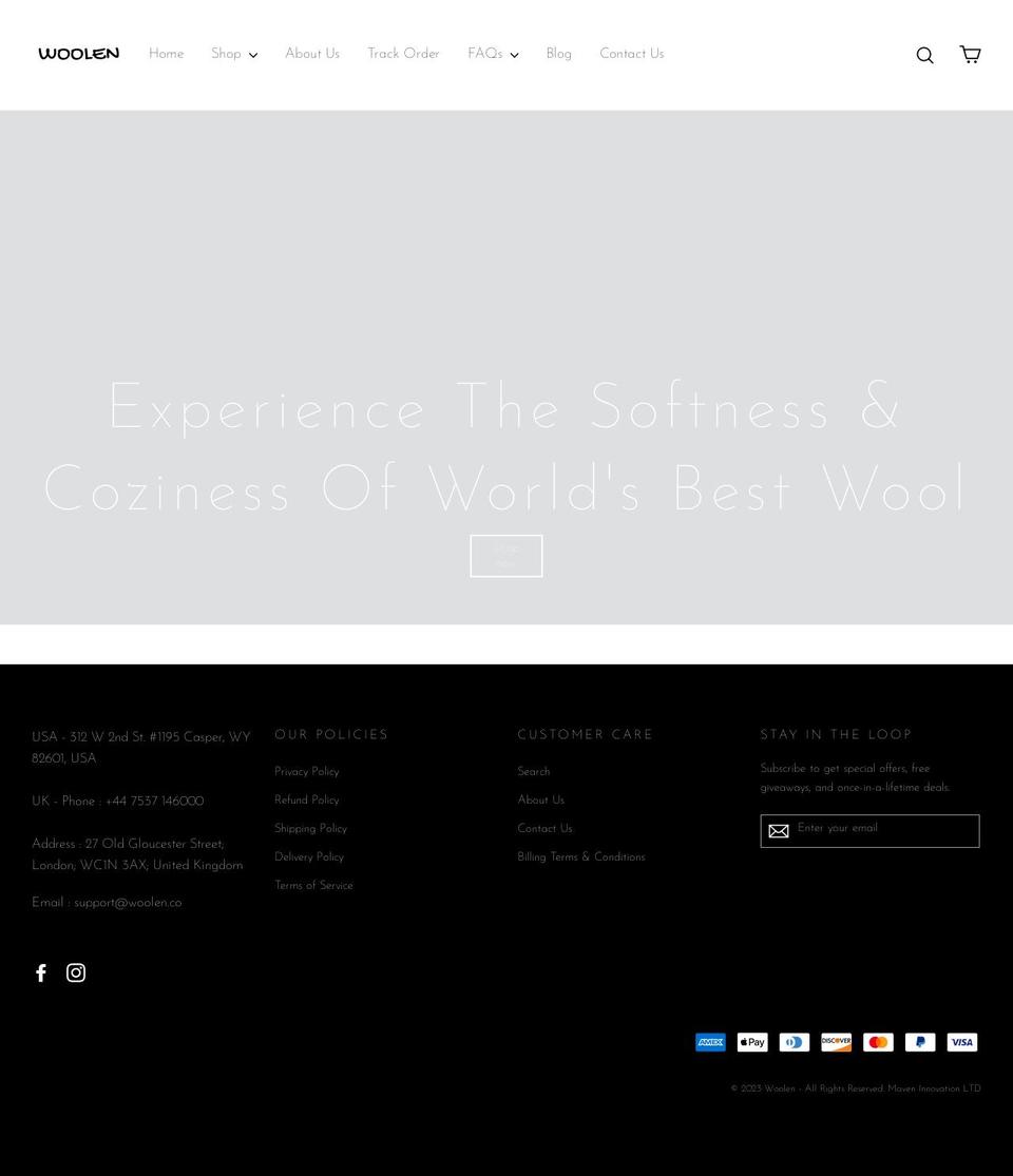 woolen.co shopify website screenshot