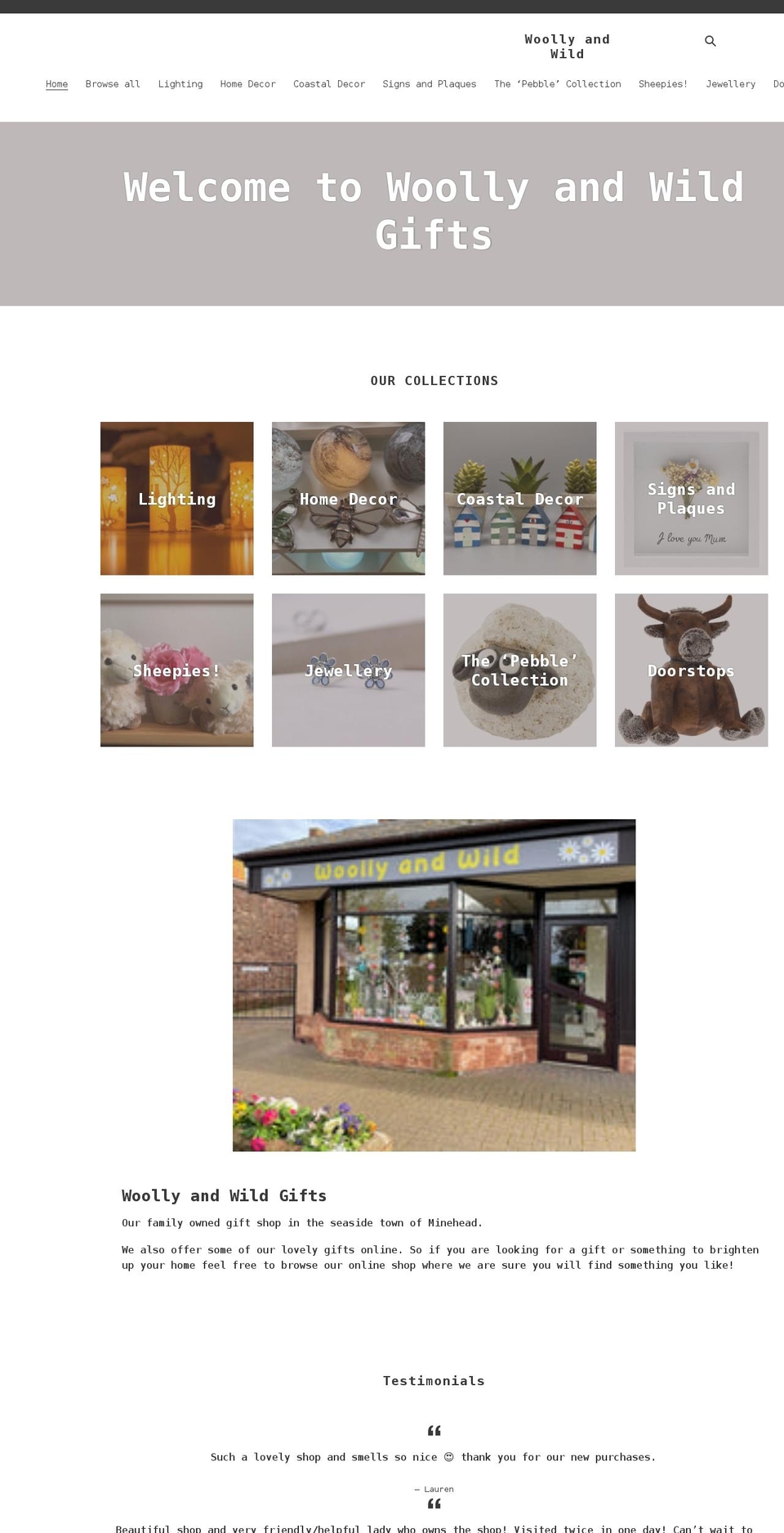 woollyandwildgifts.co.uk shopify website screenshot