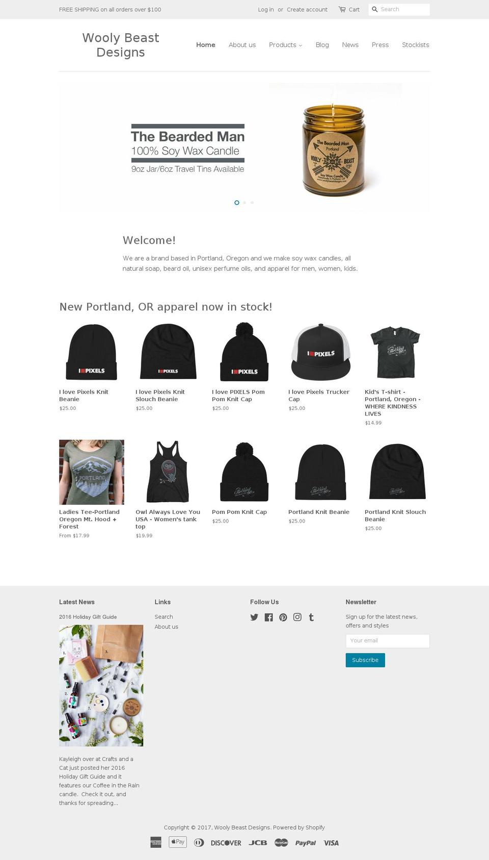 woolybeastdesigns.com shopify website screenshot