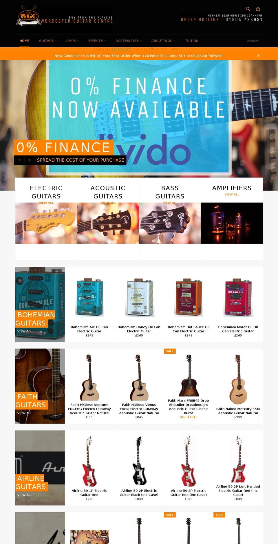 worcesterguitarshop.com shopify website screenshot
