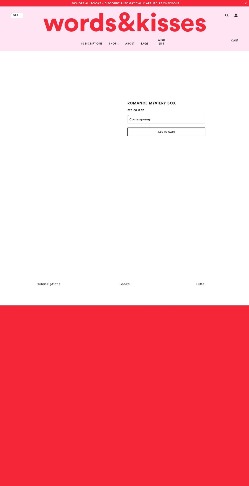 wordsandkisses.com shopify website screenshot