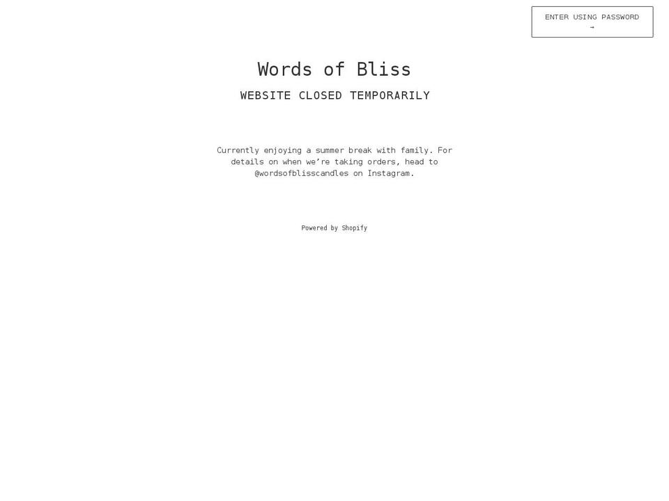 wordsofblisscandles.com shopify website screenshot