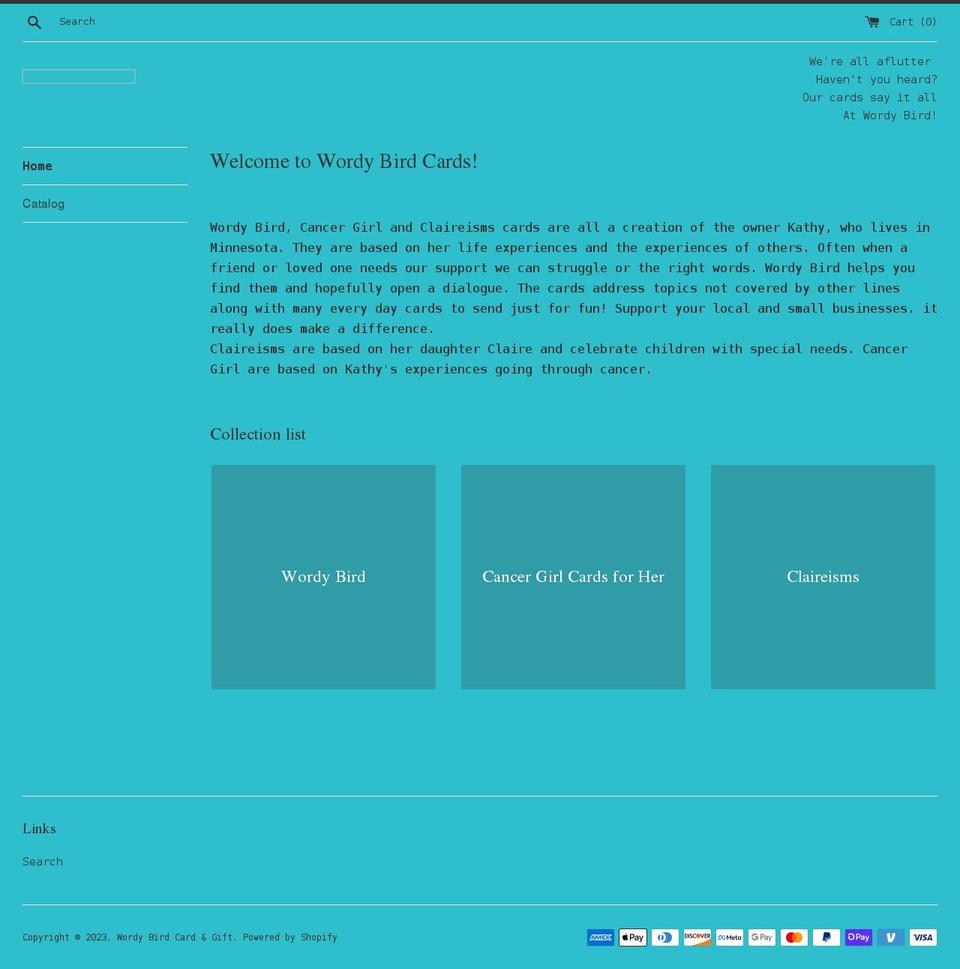 wordybirdcards.com shopify website screenshot