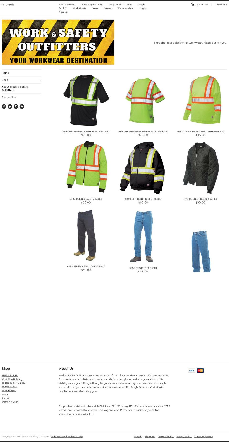 workandsafetyoutfitters.com shopify website screenshot