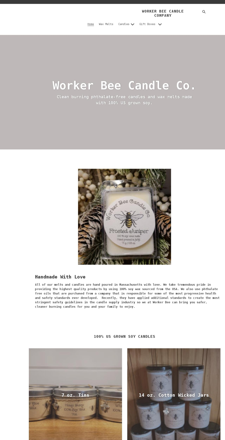 workerbeecandle.com shopify website screenshot