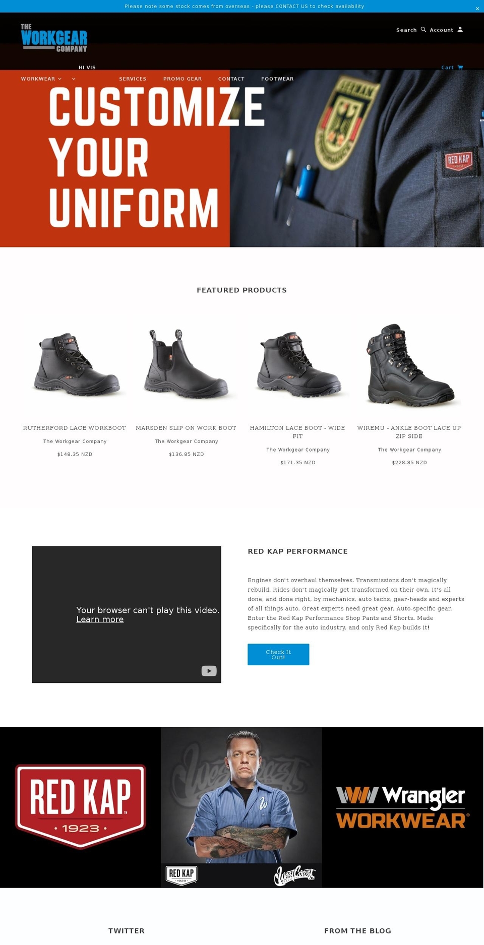 workgearcompany.co.nz shopify website screenshot