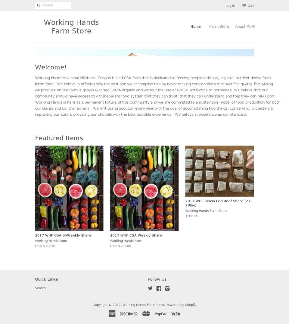 workinghandsfarmstore.com shopify website screenshot