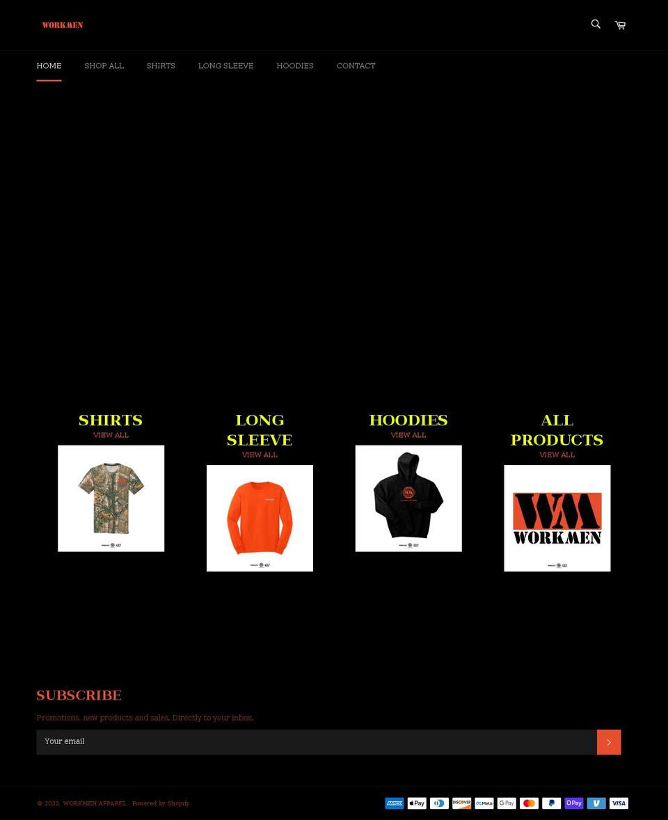 workmenapparel.com shopify website screenshot