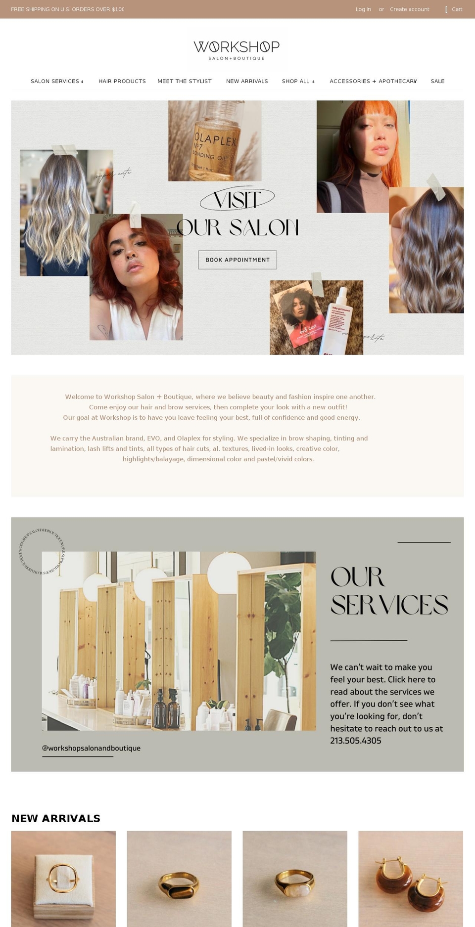 workshopsalonandboutique.com shopify website screenshot