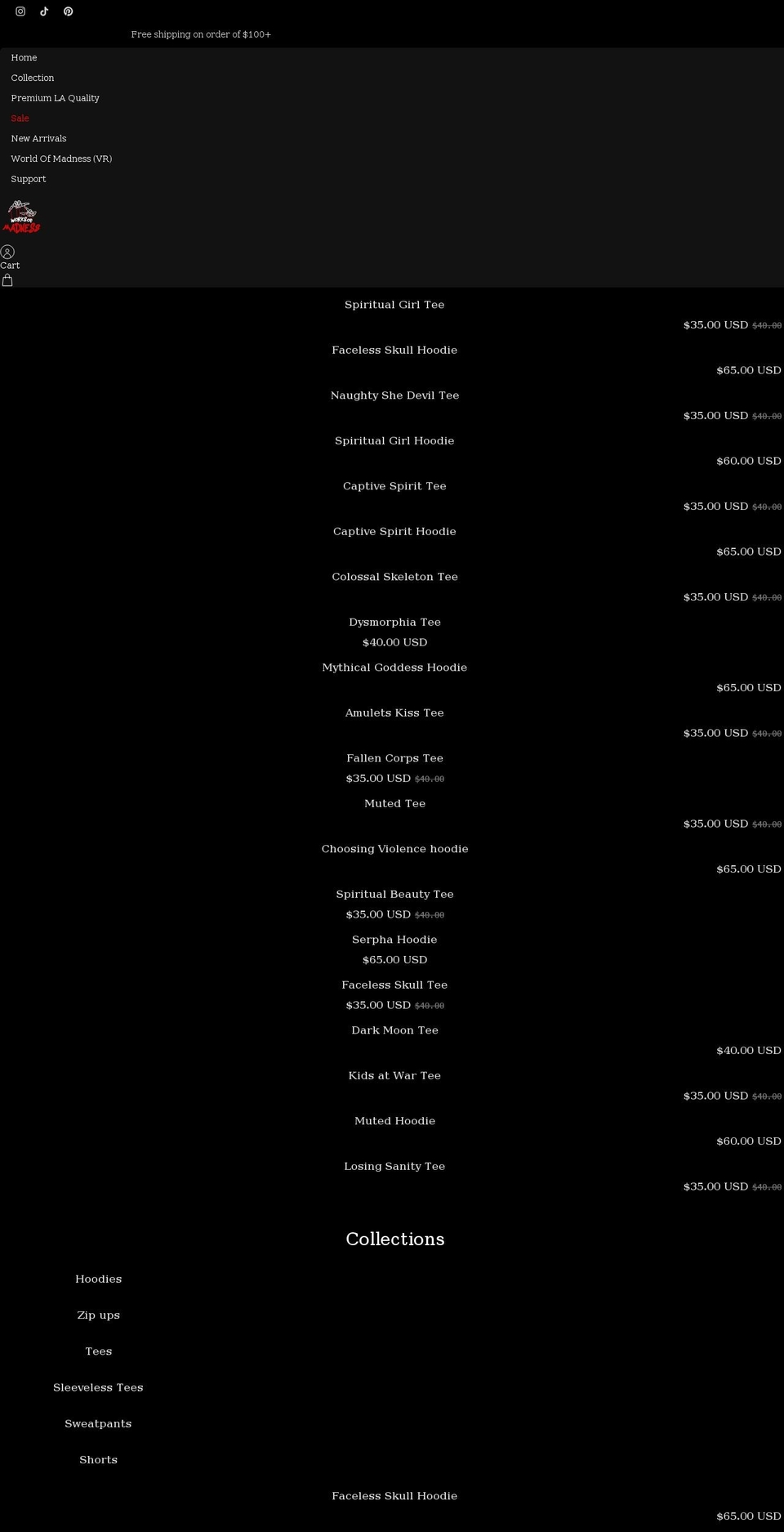 worksofmadness.com shopify website screenshot