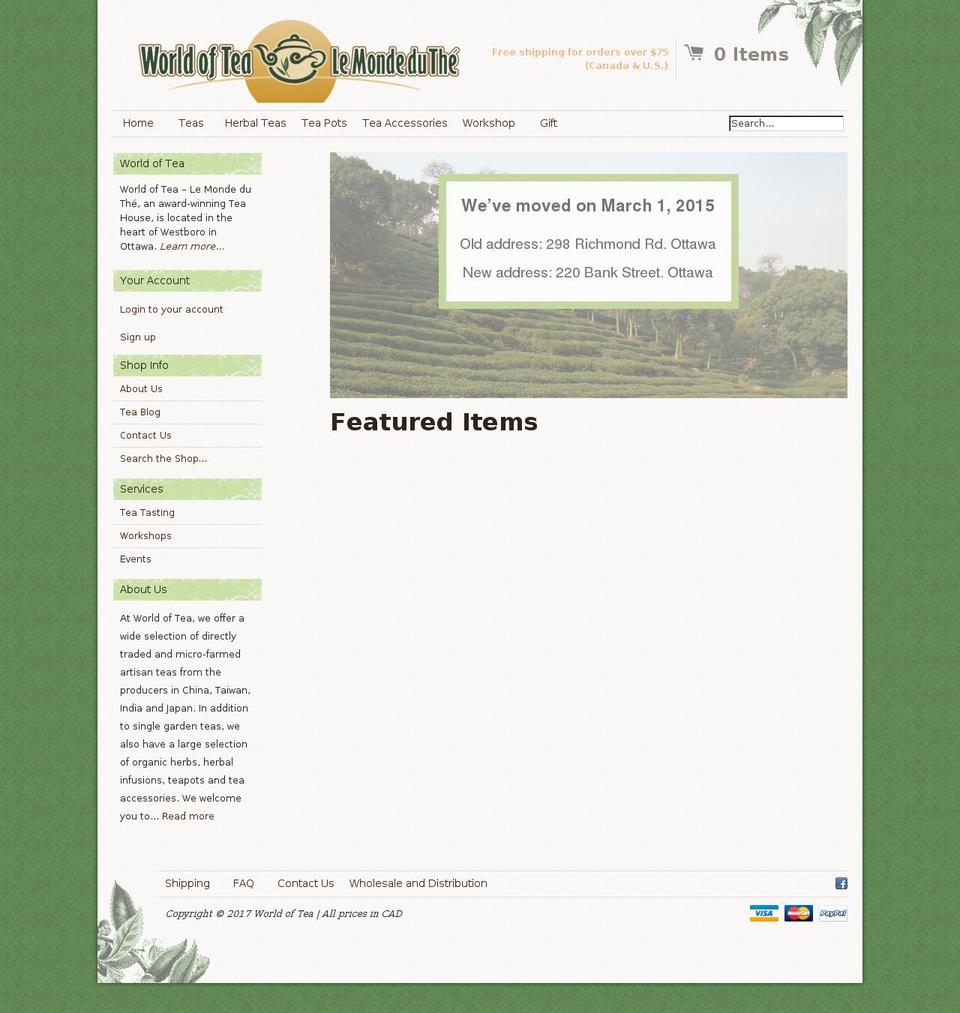 world-of-tea.ca shopify website screenshot