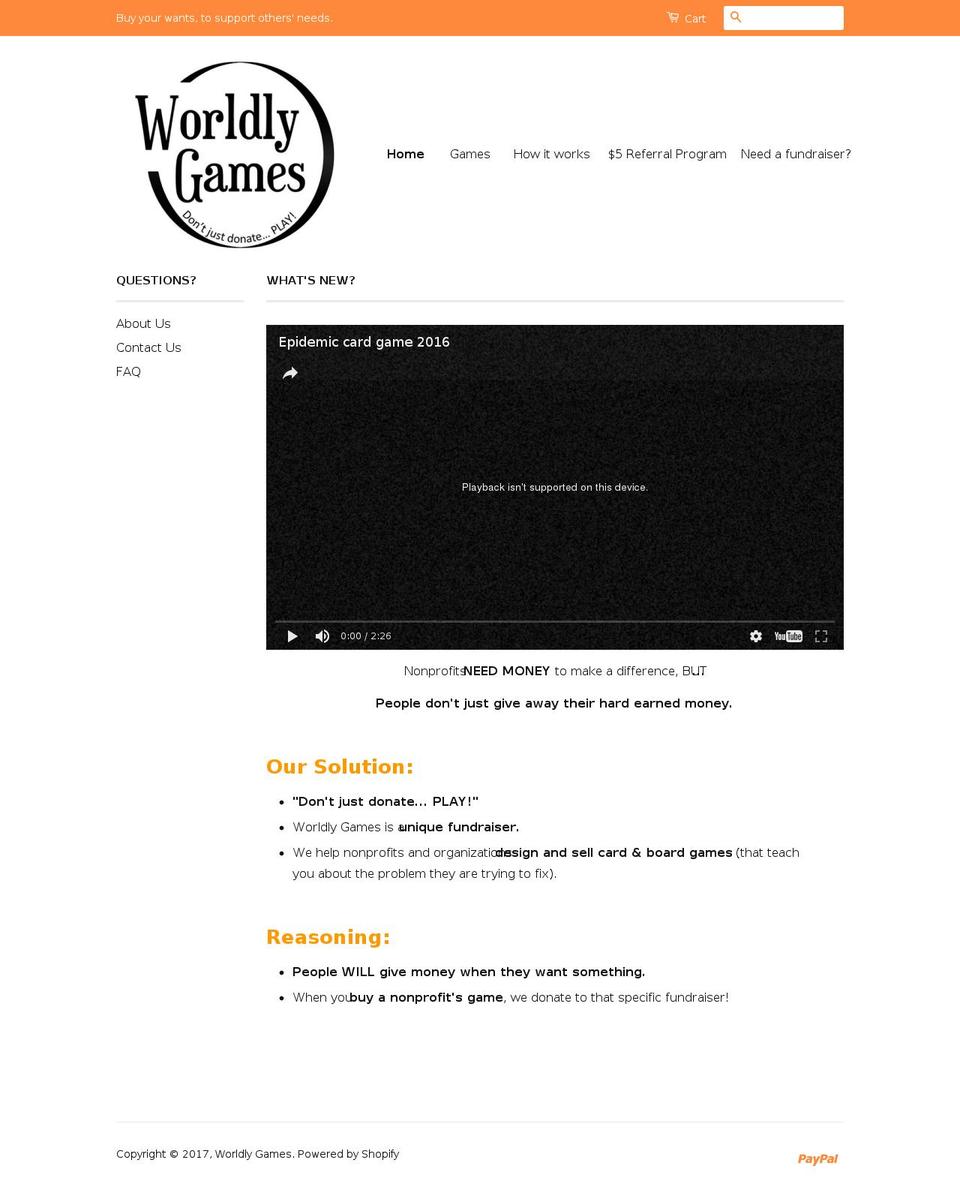worldlygames.com shopify website screenshot