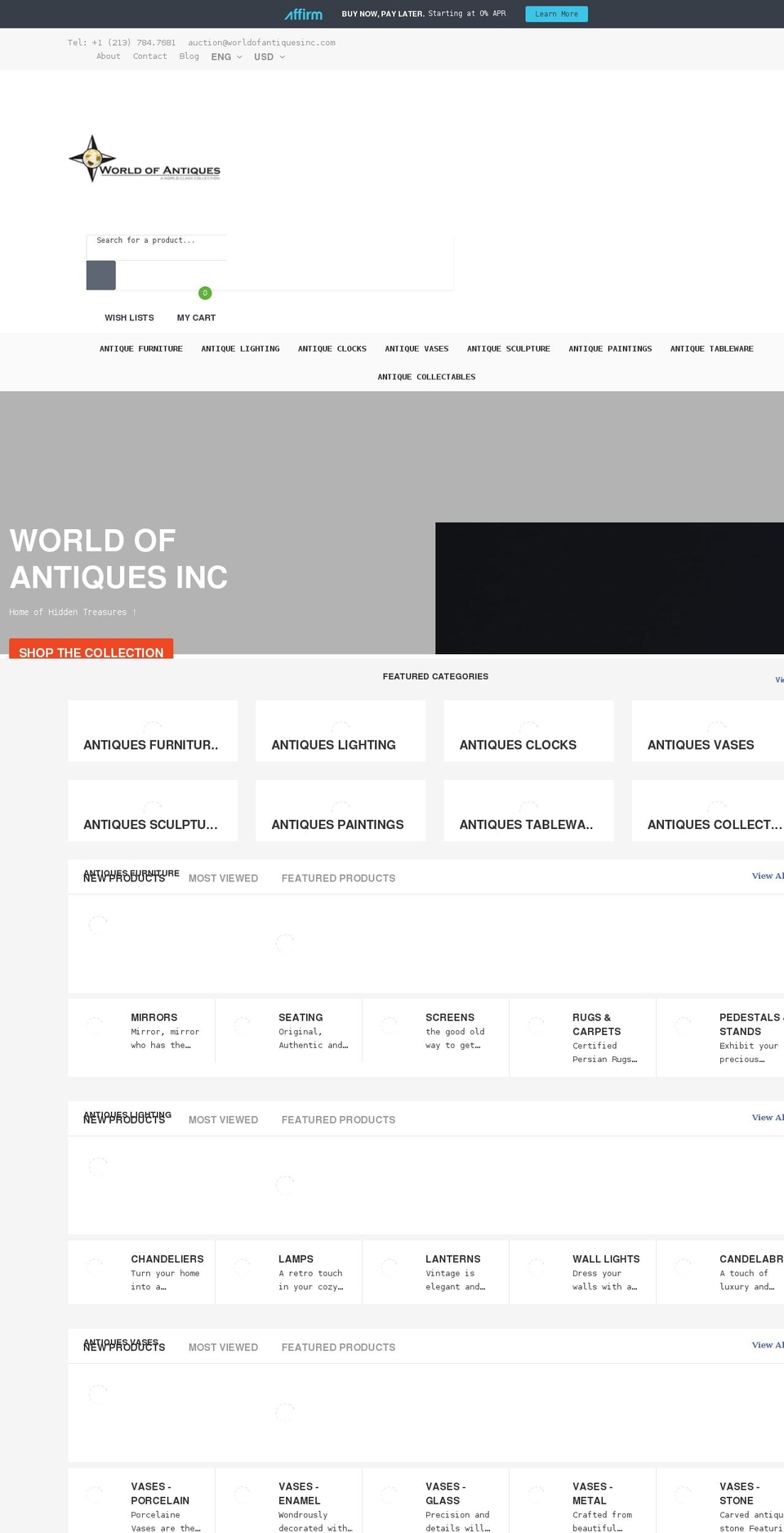 worldofantiquesinc.com shopify website screenshot
