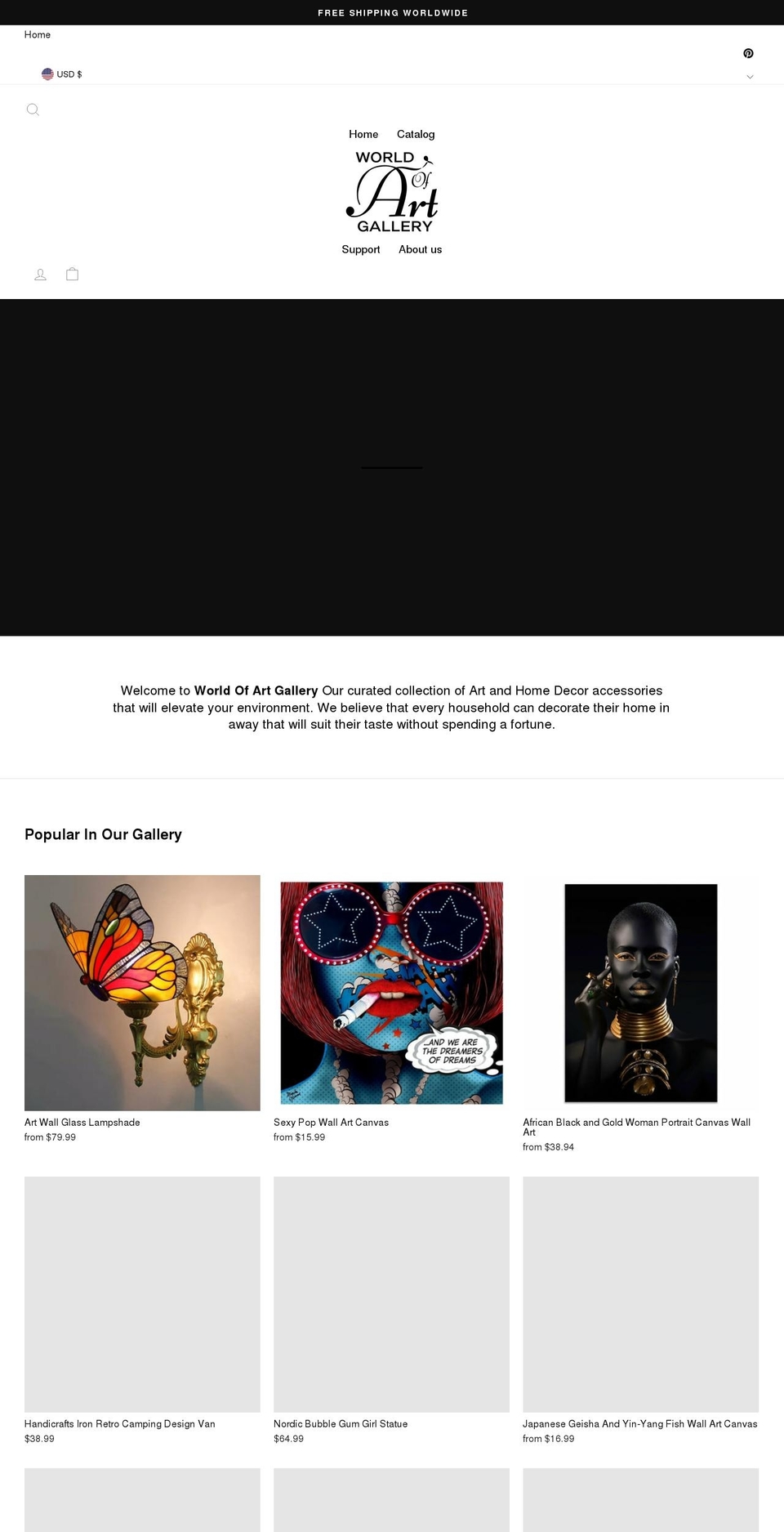 worldofartgallery.com shopify website screenshot