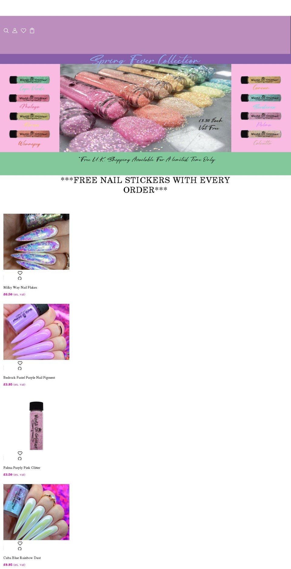 worldofglitter.co.uk shopify website screenshot