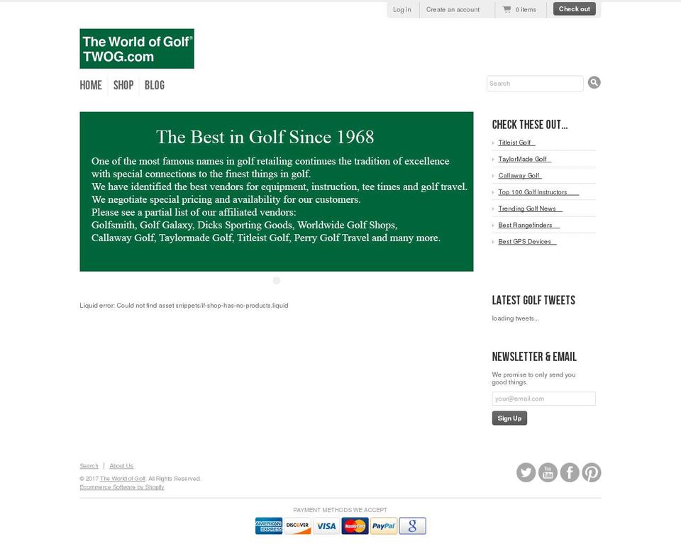 worldofgolf.com shopify website screenshot