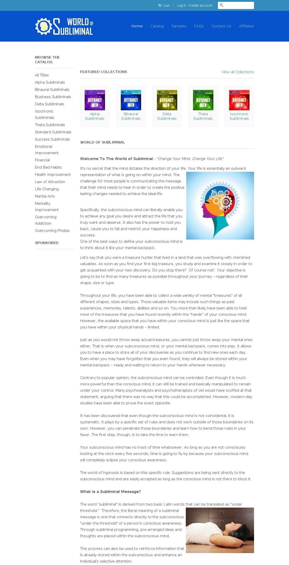 worldofsubliminals.com shopify website screenshot