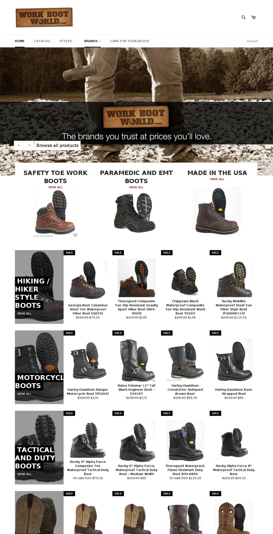 worldofworkboots.com shopify website screenshot