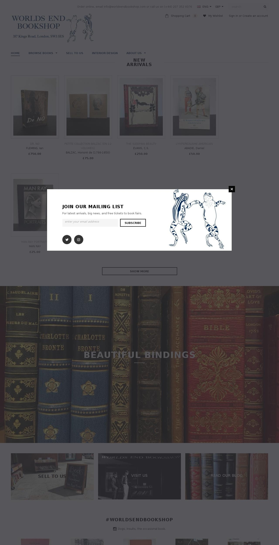 worlds-end-bookshop.co.uk shopify website screenshot