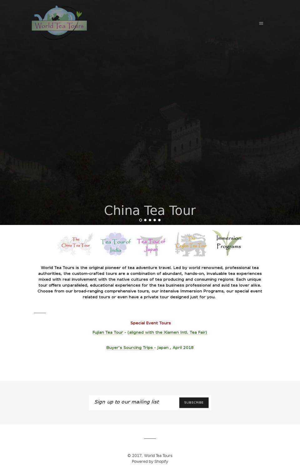 worldteatours.com shopify website screenshot