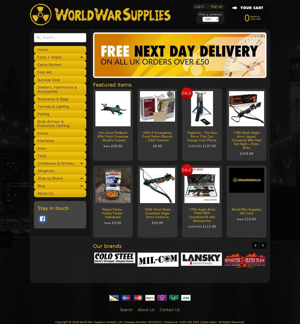 worldwarsupplies.co.uk shopify website screenshot