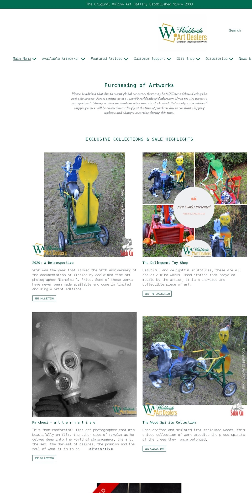 worldwideartdealers.com shopify website screenshot