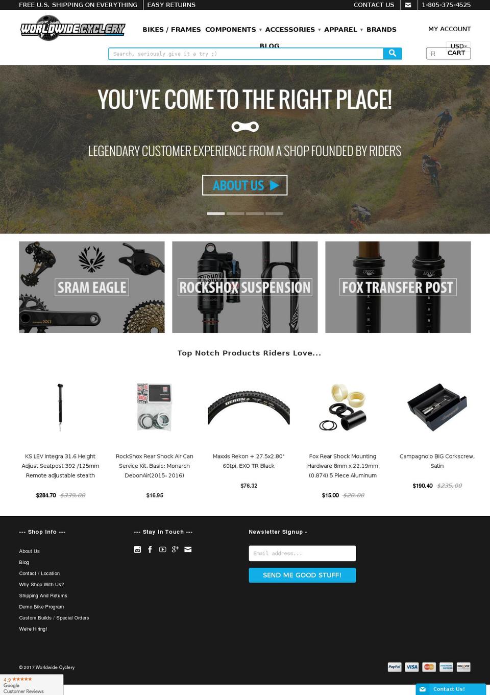 worldwidecyclery.com shopify website screenshot