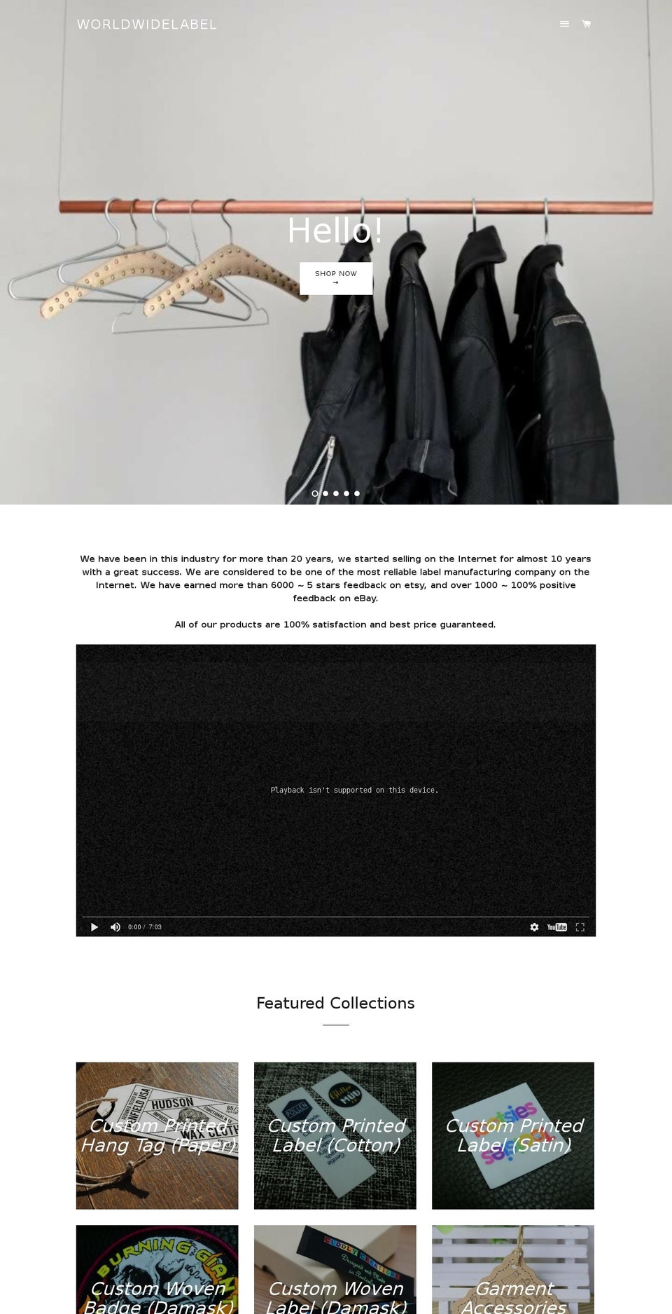 worldwidelabelstore.com shopify website screenshot