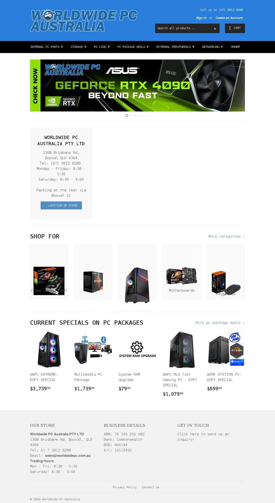worldwidepc.com.au shopify website screenshot