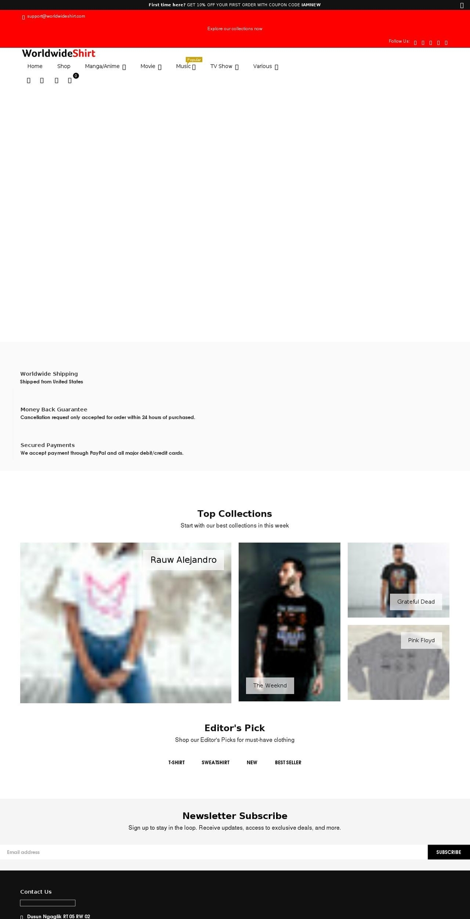 worldwideshirt.com shopify website screenshot