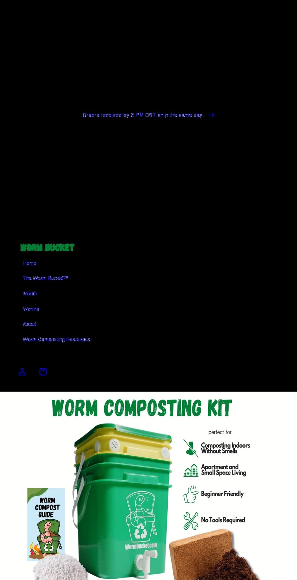 wormbucket.com shopify website screenshot