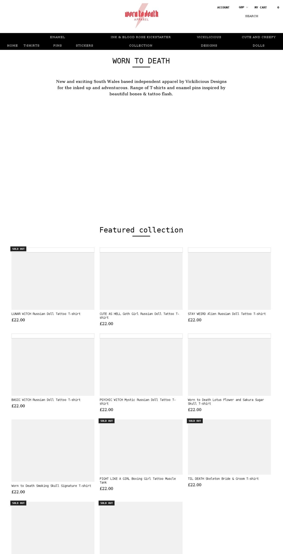 worntodeathapparel.co.uk shopify website screenshot