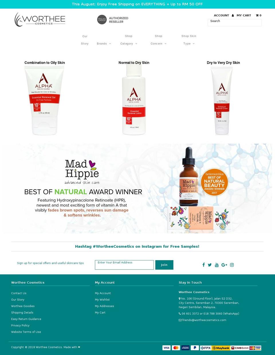 wortheecosmetics.com shopify website screenshot