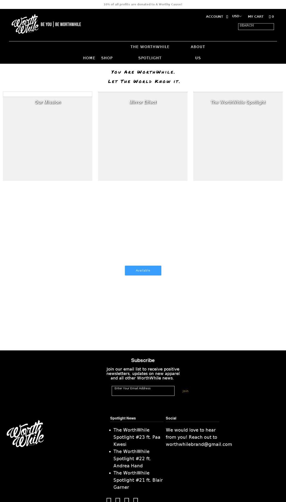 worthwhilebrand.com shopify website screenshot